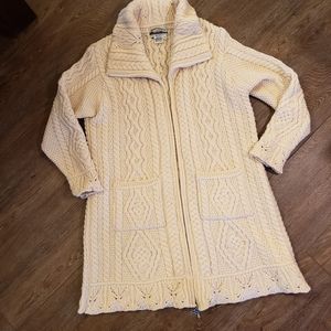 Aran craft merino wool zip cardigan full length